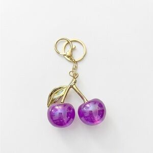 Gold Cherry Keychain with Purple Lucite Cherries